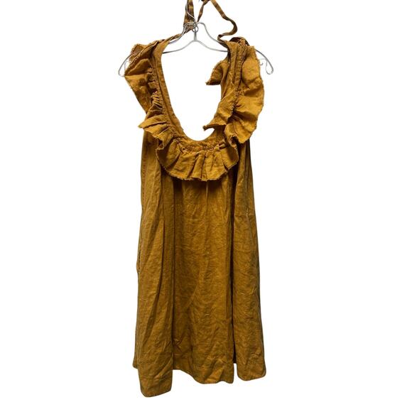 Three Graces Dress Womens Small Linen Midi Dress Oversized Ruffle Milkmaid - Picture 4 of 14